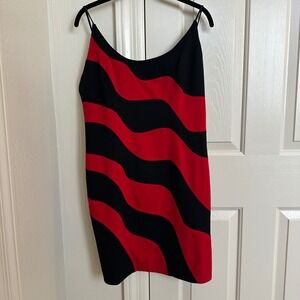 Vintage‎ Saelee 100% Pure Wool Red Black Wave Mini Dress | 80s/90s Mod Pop Art